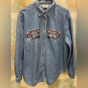 Hanes Signature Collection Womesn Western Denim Animal Cat Embroidered 90’s 1x